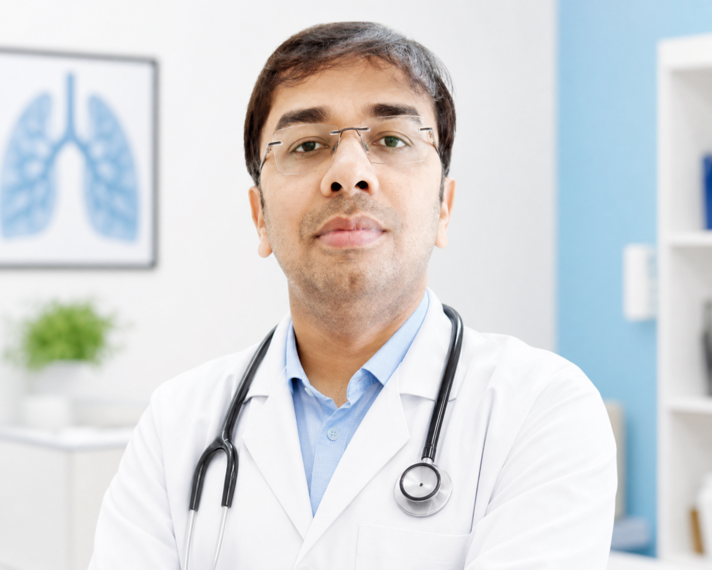 Dr. Ashwin Yadav in a corporate pulmonary clinic setting